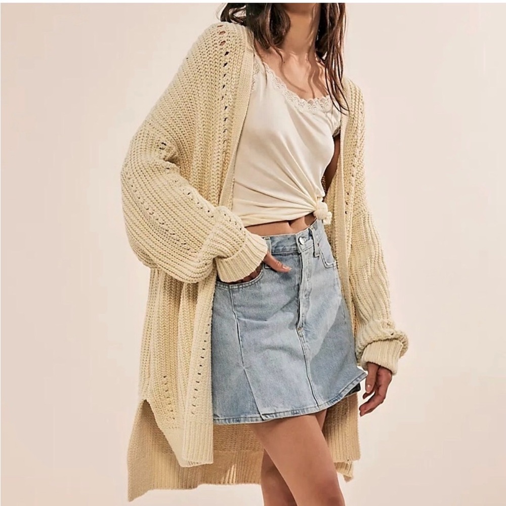 Free People Cream Chunky Knit Open Cardigan